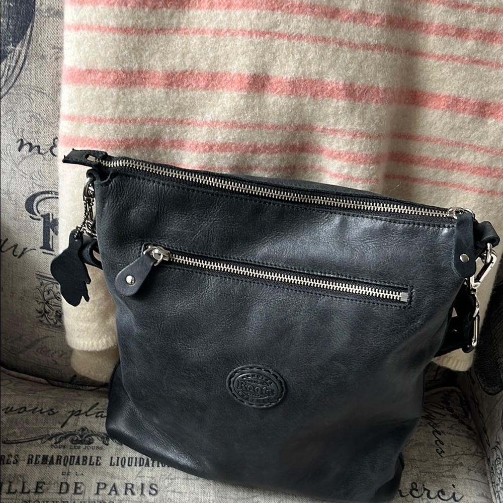 Roots new Leather messenger Crossbody Tote Bag - Black - Picture 5 of 8